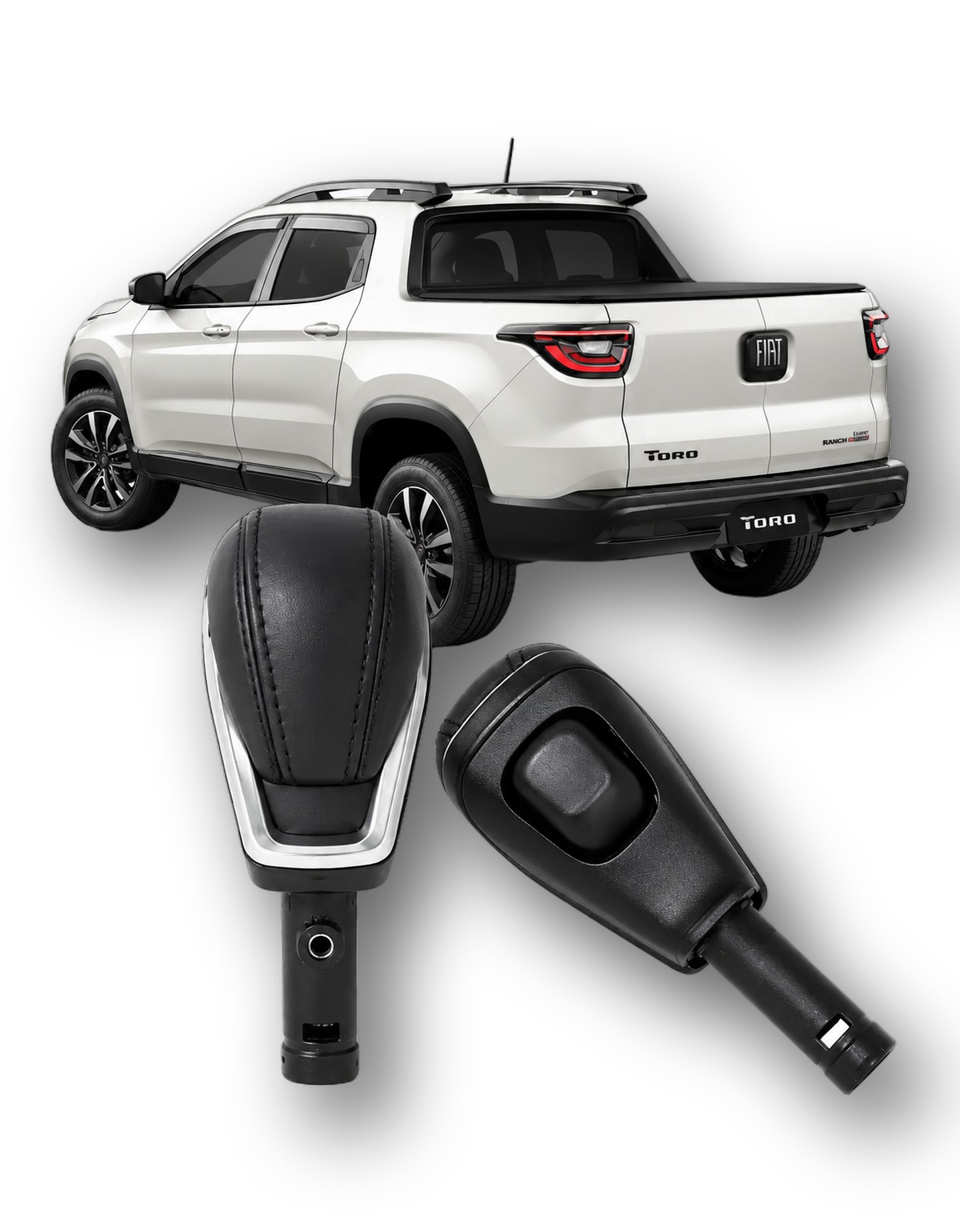 Bola Cambio Nova Fiat Toro 2026 Em Couro Preto Aro Prata